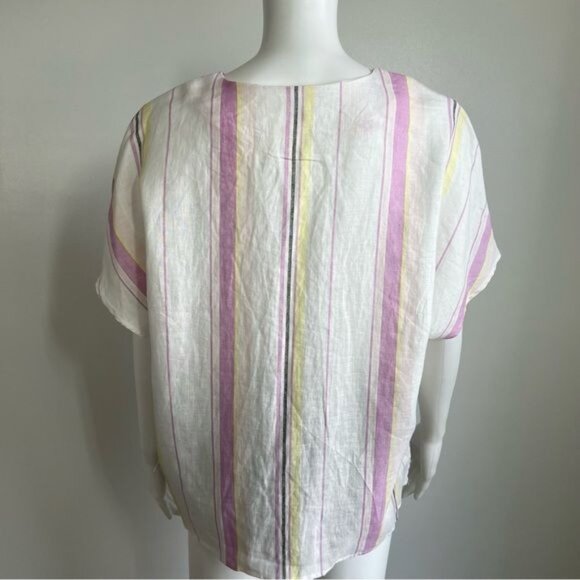 Three Dots Short Sleeves Tie Front Button-down Top - L - Picture 3 of 8